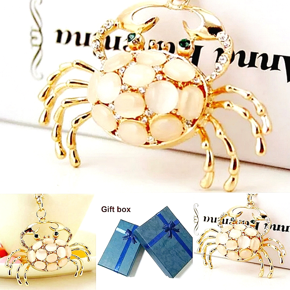 Gold Opalescent Crystal Crab Pendent Necklace